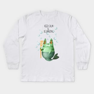 Keep Calm and Be Amazing Cute Cat Mermaid Kids Long Sleeve T-Shirt